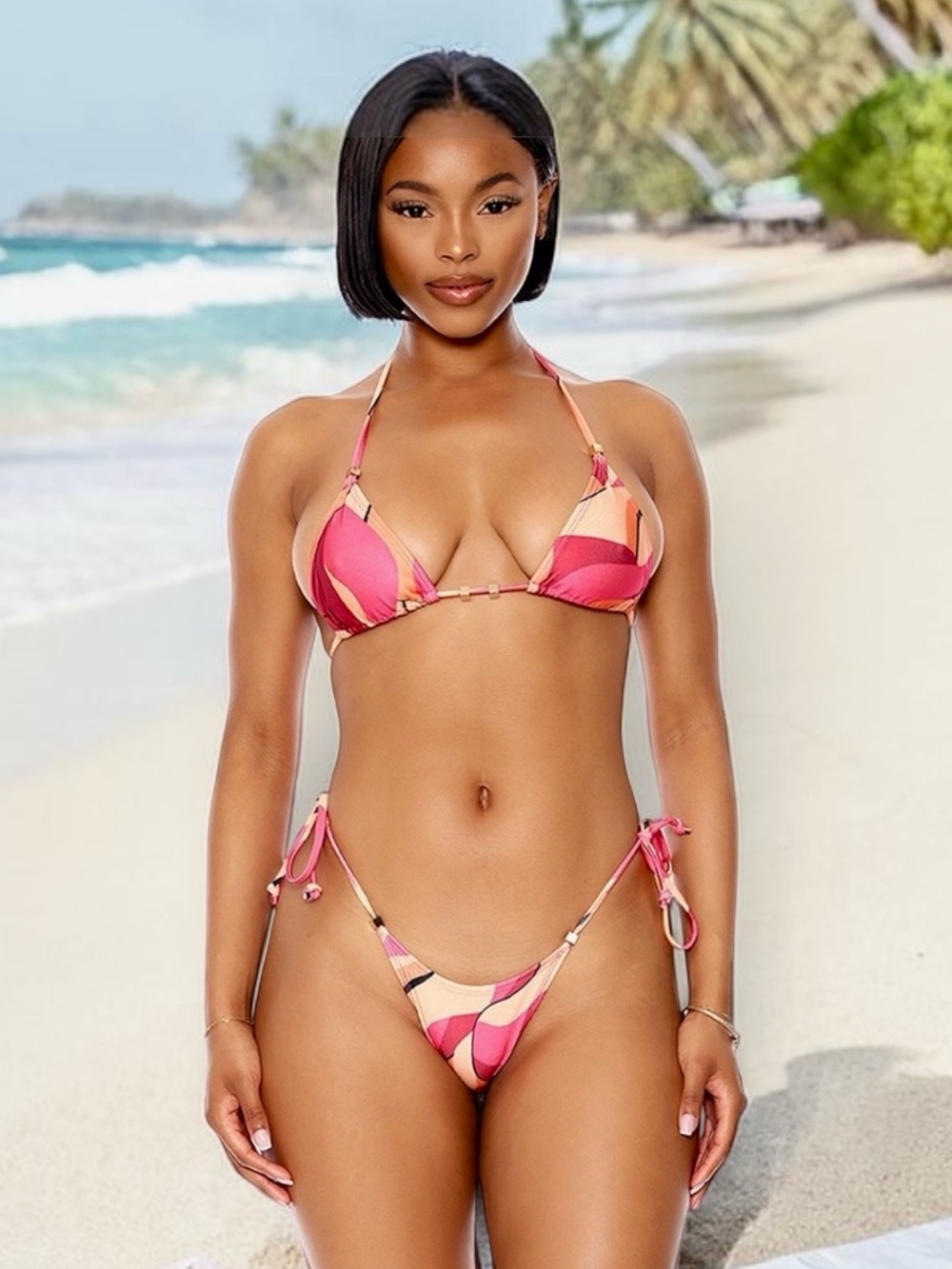 TULUM BIKINI SET. Color: FUCHSIA MULTI MARBLE. Size: Small. BrandNew